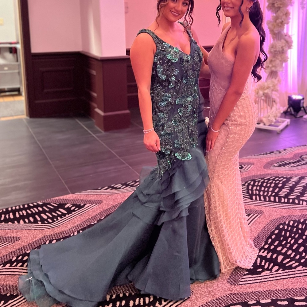 Emerald green heavily beaded evening gown (ONLY WORN ONCE)